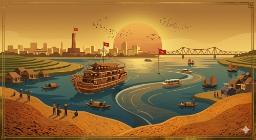 Abendliche Flussfahrt auf dem Roten Fluss