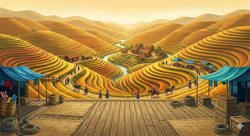 Reisterrassen und Dorf in Sa Pa